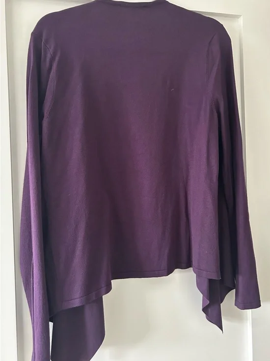 INC International Concepts Plum Open-Front Draped Faux Suede Cardigan - Picture 3 of 5